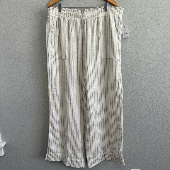 Smocked waist Wide Leg Striped Linen Blend Pants Size XXL (20) NWT Pockets - Picture 2 of 10